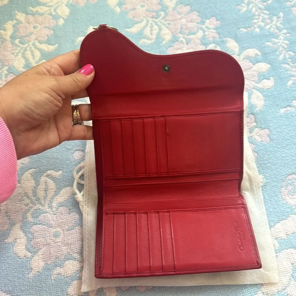 VTG *Christian Dior* AUTHENTIC Saddle Flap Red 2-Way French Wallet Clutch